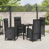 Garden Dining Set with Cushion 5 pcs Black Poly Rattan