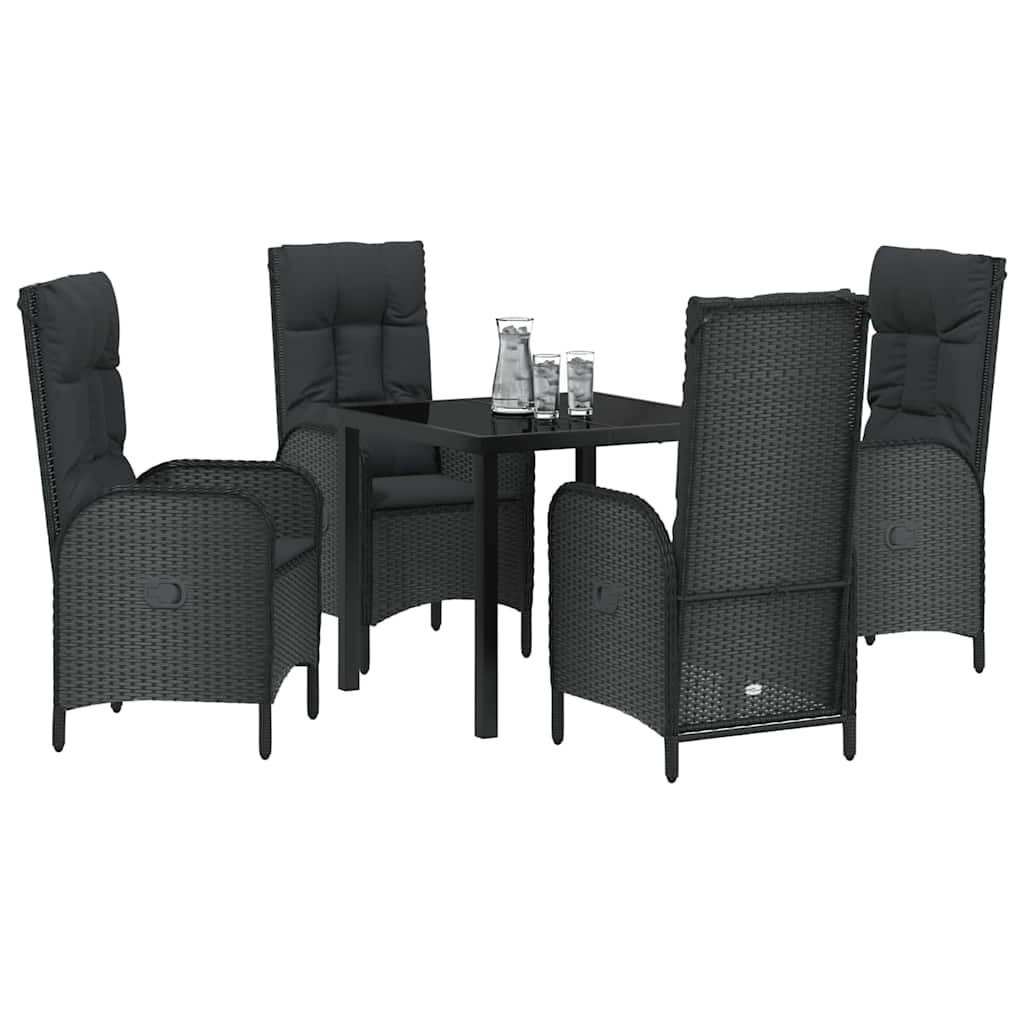 Garden Dining Set with Cushion 5 pcs Black Poly Rattan