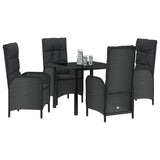 Garden Dining Set with Cushion 5 pcs Black Poly Rattan - Side View