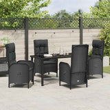 Garden Dining Set with Cushion 5 pcs Black Poly Rattan