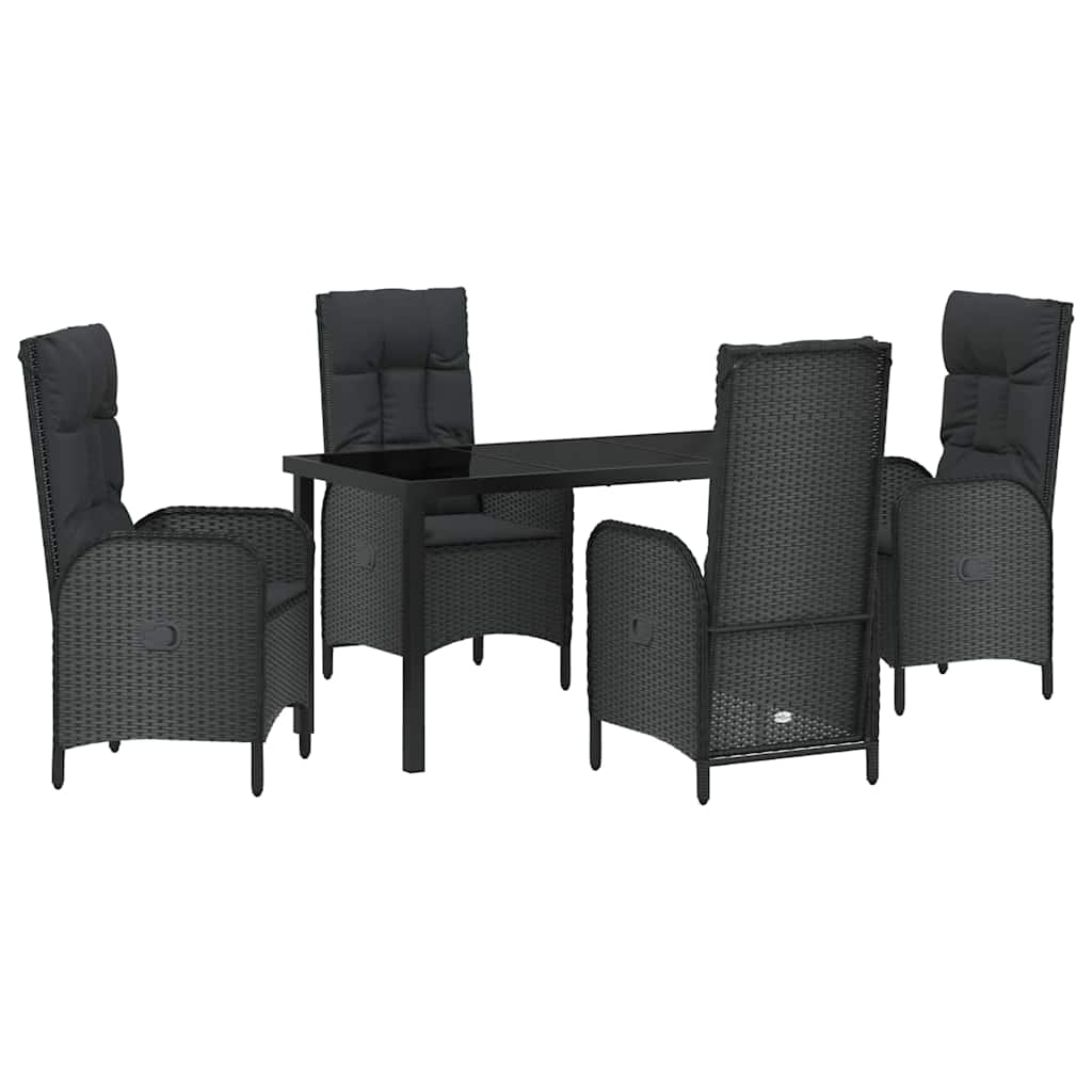 Garden Dining Set with Cushion 5 pcs Black Poly Rattan
