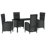 Garden Dining Set with Cushion 5 pcs Black Poly Rattan
