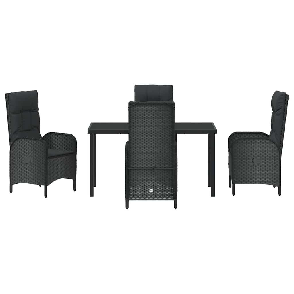 Garden Dining Set with Cushion 5 pcs Black Poly Rattan