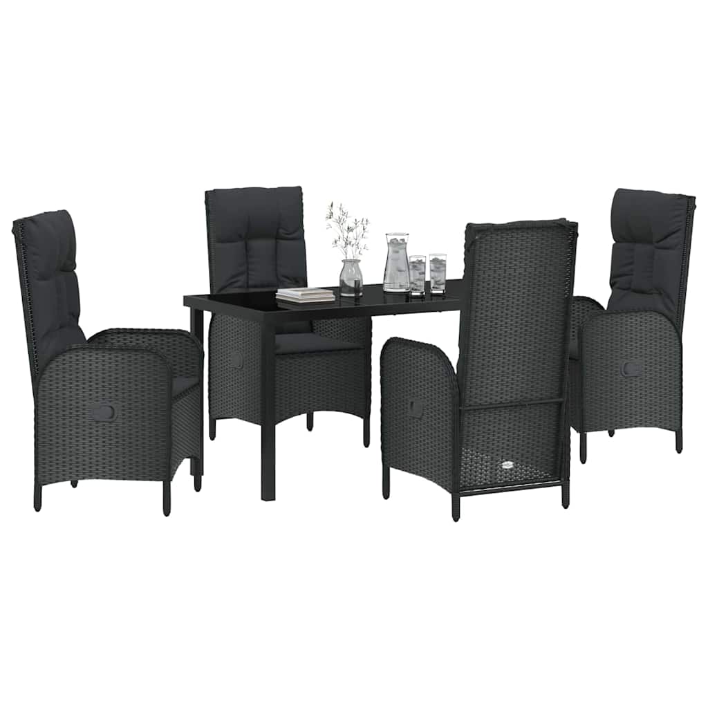 Garden Dining Set with Cushion 5 pcs Black Poly Rattan