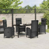 Garden Dining Set with Cushion 5 pcs Black Poly Rattan