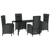 Garden Dining Set with Cushion 5 pcs Black Poly Rattan