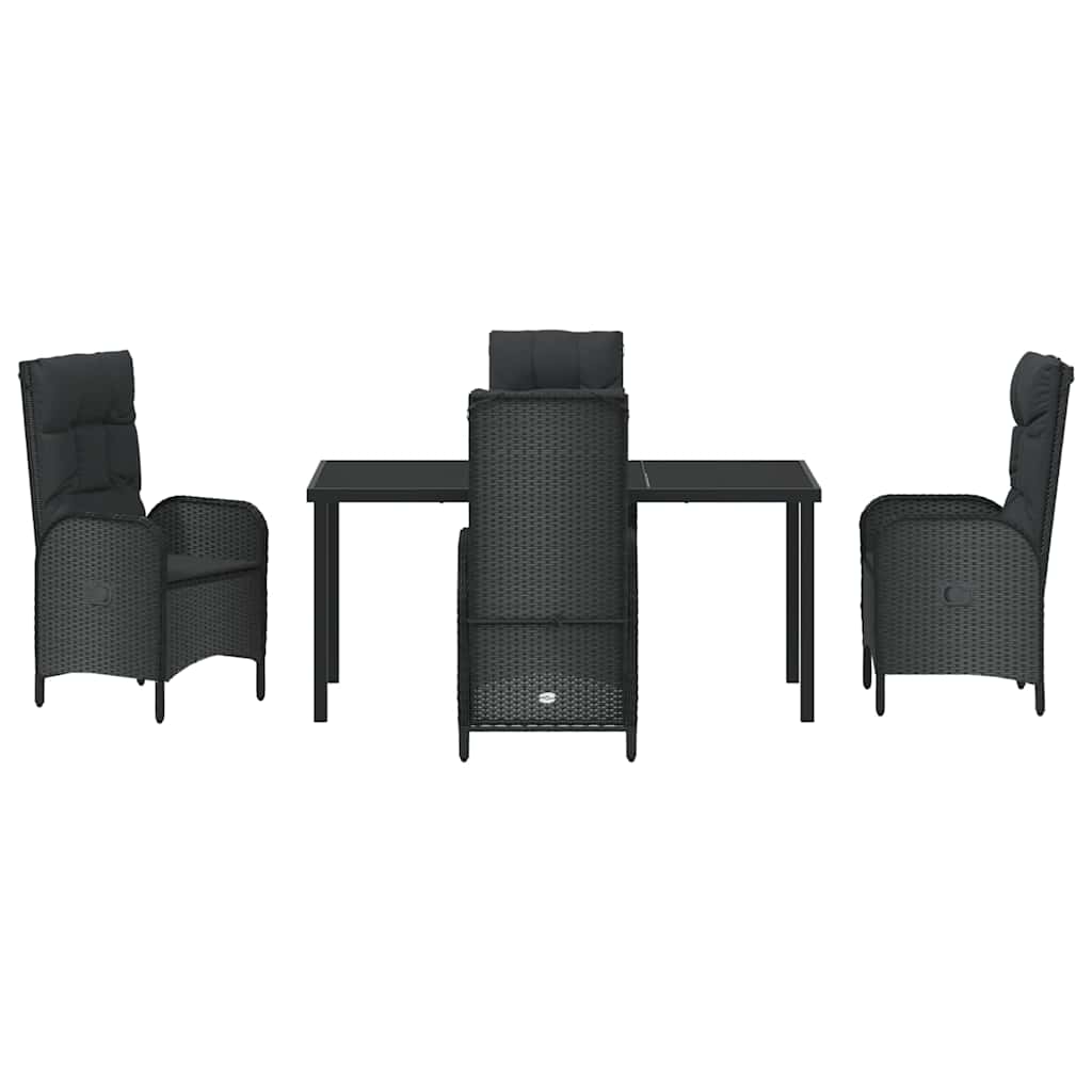 Garden Dining Set with Cushion 5 pcs Black Poly Rattan