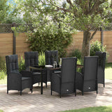 Garden Dining Set with Cushion 7 pcs Black Poly Rattan
