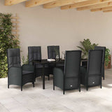 Garden Dining Set with Cushion 7 pcs Black Poly Rattan