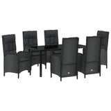 Garden Dining Set with Cushion 7 pcs Black Poly Rattan - Front View