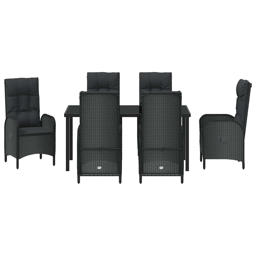 Garden Dining Set with Cushion 7 pcs Black Poly Rattan