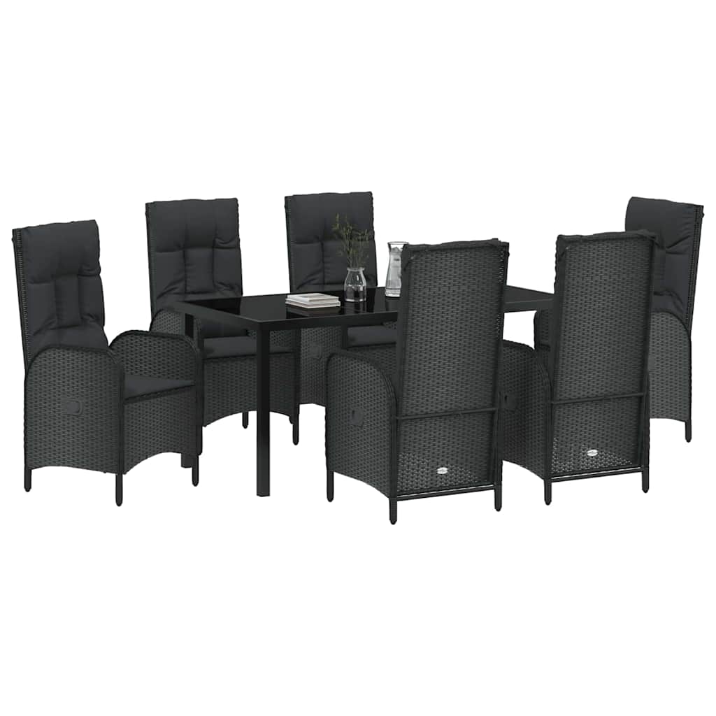 Garden Dining Set with Cushion 7 pcs Black Poly Rattan