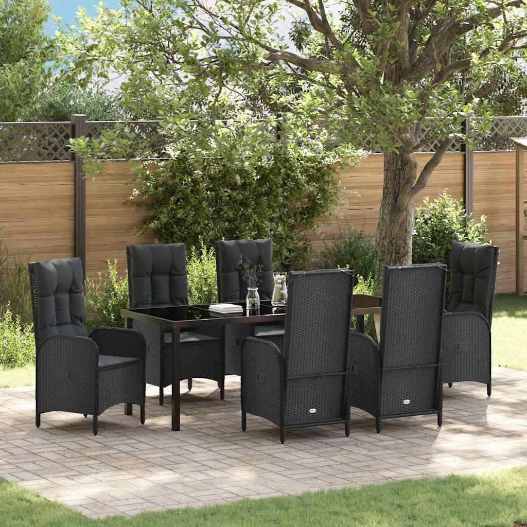 Garden Dining Set with Cushion 7 pcs Black Poly Rattan