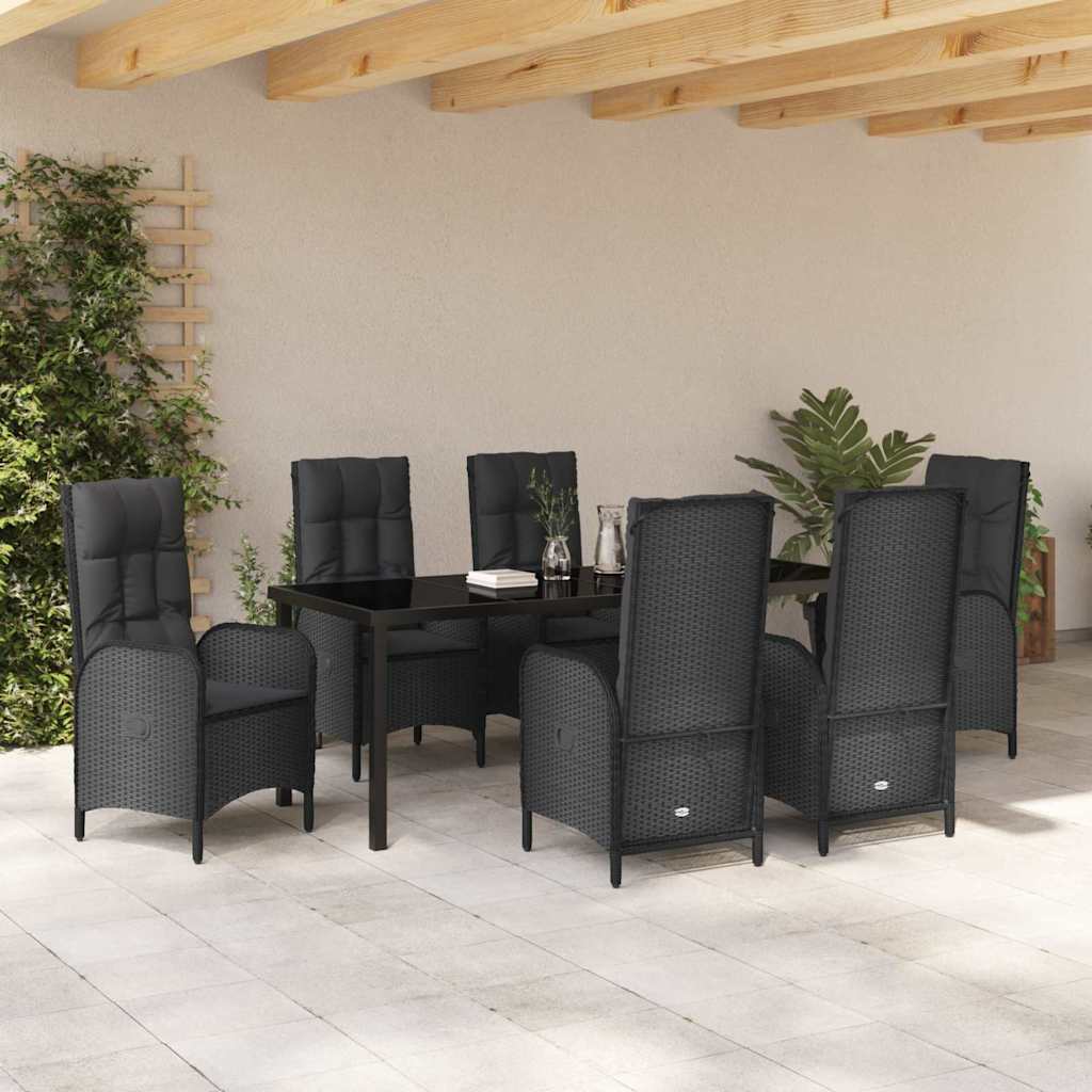 Garden Dining Set with Cushion 7 pcs Black Poly Rattan