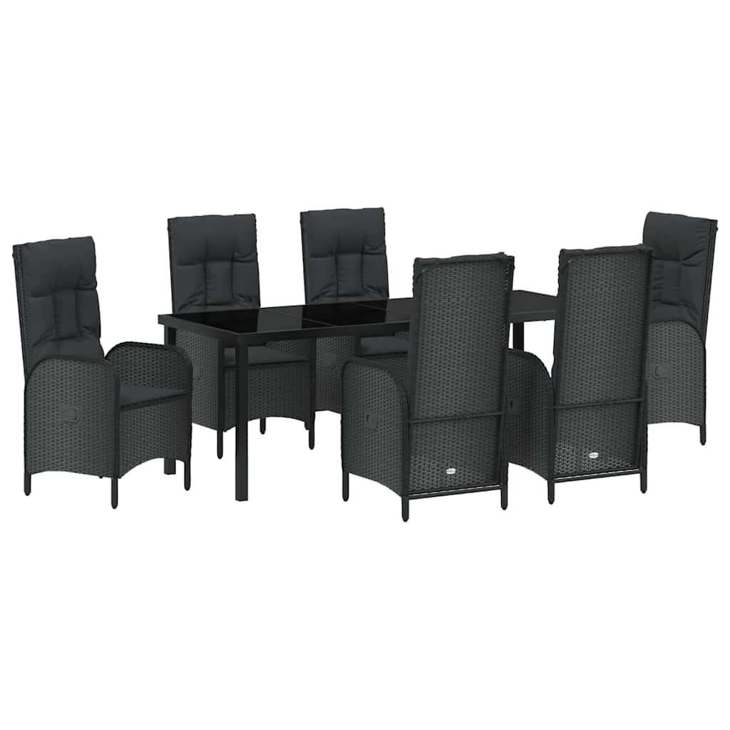 Garden Dining Set with Cushion 7 pcs Black Poly Rattan