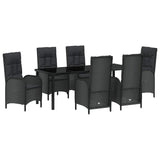 Garden Dining Set with Cushion 7 pcs Black Poly Rattan