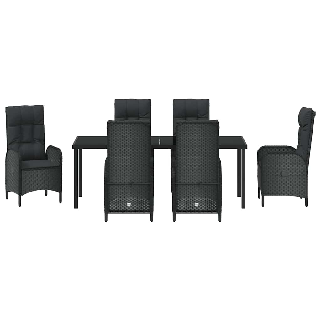 Garden Dining Set with Cushion 7 pcs Black Poly Rattan