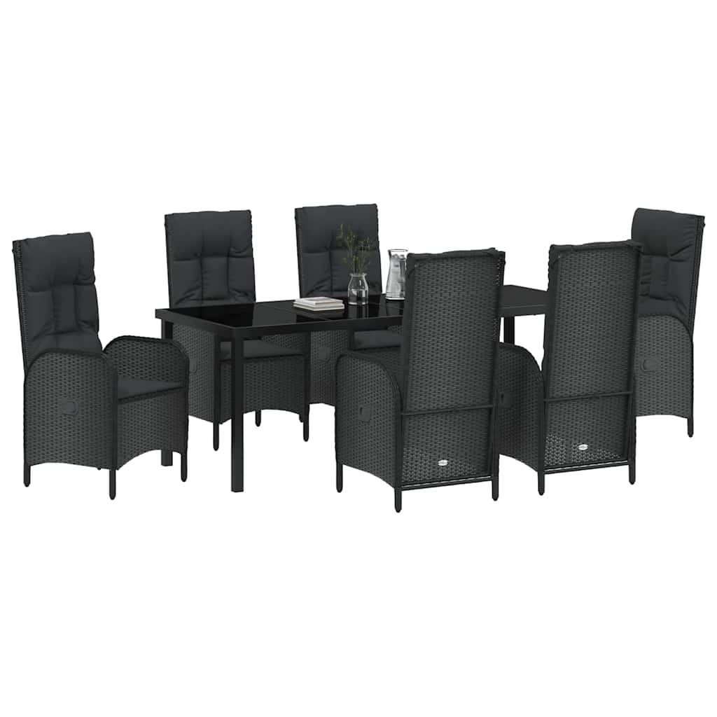Garden Dining Set with Cushion 7 pcs Black Poly Rattan