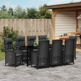 Garden Dining Set with Cushion 9 pcs Black Poly Rattan