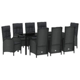 Garden Dining Set with Cushion 9 pcs Black Poly Rattan - Front View
