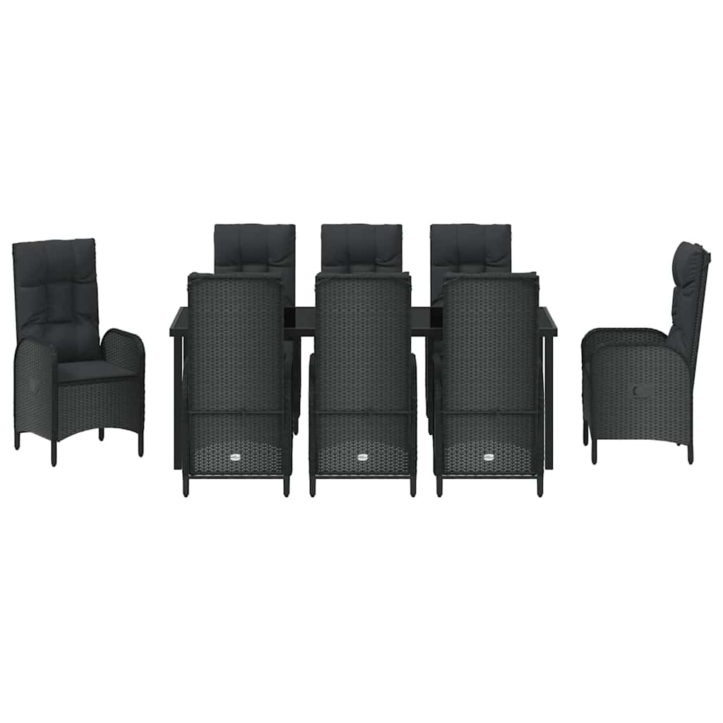 Garden Dining Set with Cushion 9 pcs Black Poly Rattan