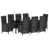 Garden Dining Set with Cushion 9 pcs Black Poly Rattan