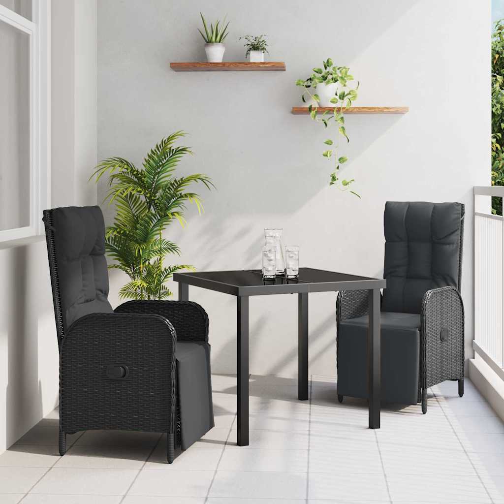 Garden Dining Set with Cushion 3 pcs Black Poly Rattan