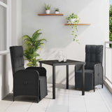 Garden Dining Set with Cushion 3 pcs Black Poly Rattan