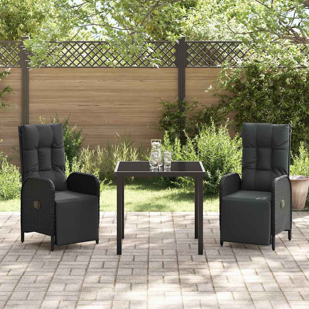 Garden Dining Set with Cushion 3 pcs Black Poly Rattan