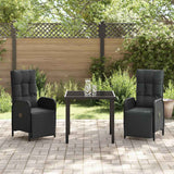 Garden Dining Set with Cushion 3 pcs Black Poly Rattan