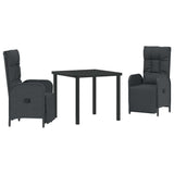 Garden Dining Set with Cushion 3 pcs Black Poly Rattan - Front View