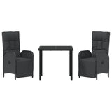 Garden Dining Set with Cushion 3 pcs Black Poly Rattan - Close-Up Angle