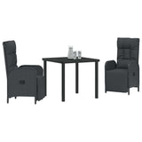 Garden Dining Set with Cushion 3 pcs Black Poly Rattan
