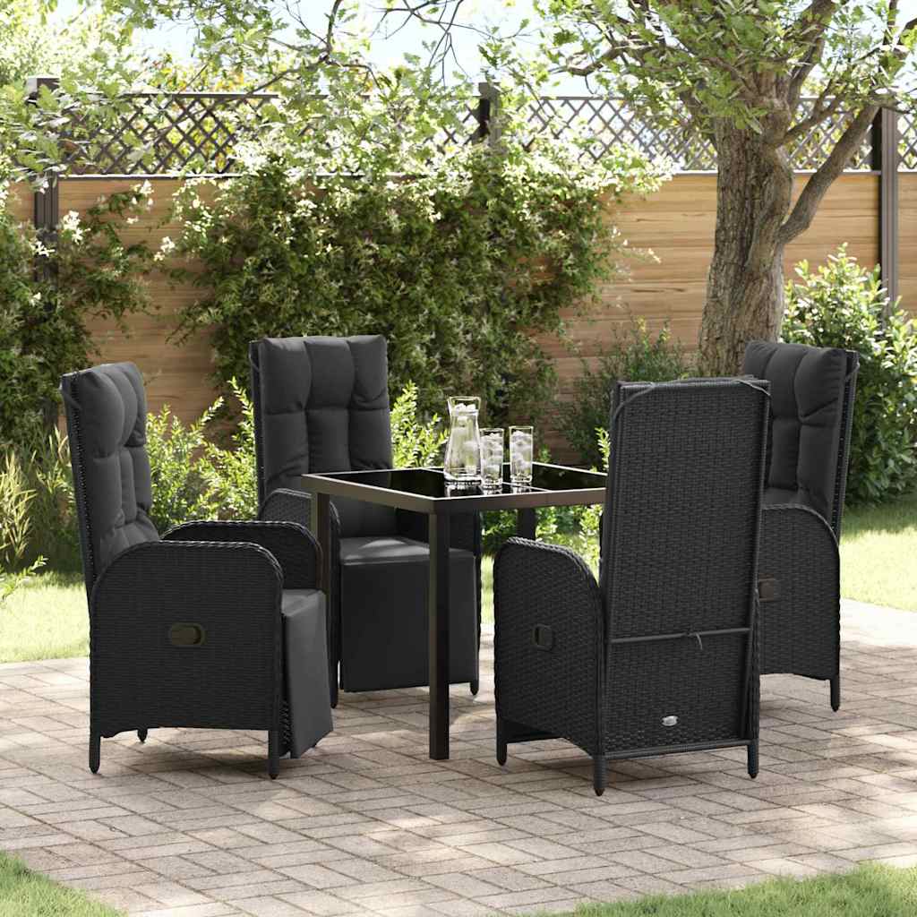 Garden Dining Set with Cushion 5 pcs Black Poly Rattan