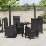 Garden Dining Set with Cushion 5 pcs Black Poly Rattan