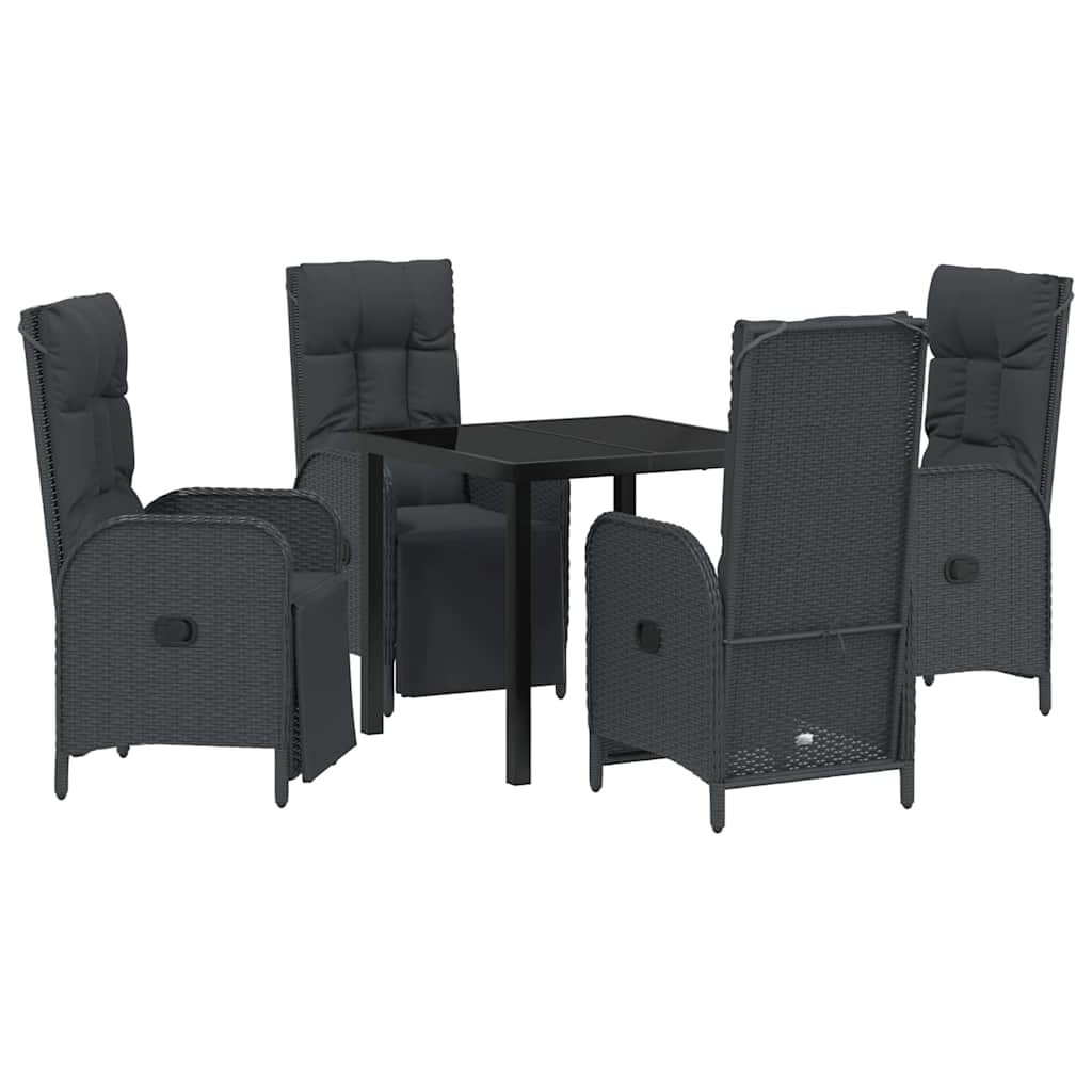Garden Dining Set with Cushion 5 pcs Black Poly Rattan