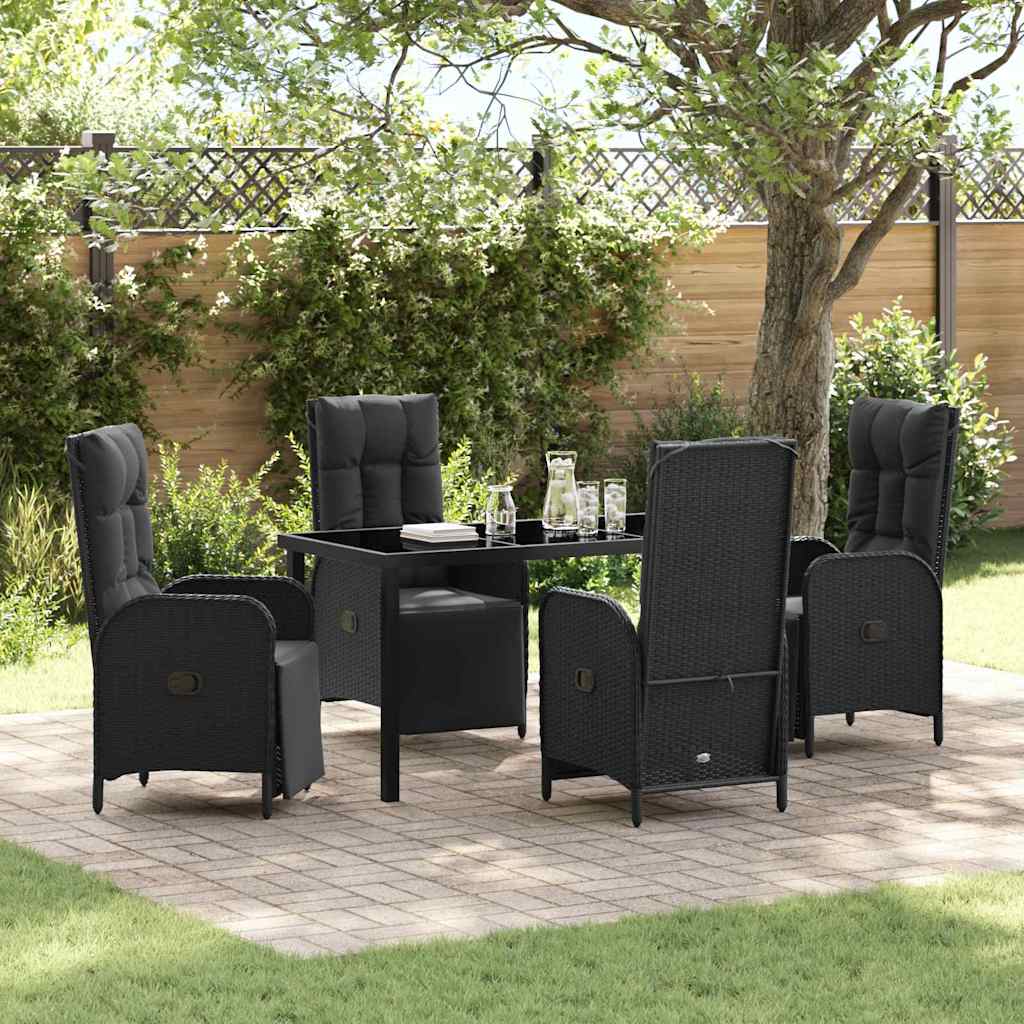 Garden Dining Set with Cushion 5 pcs Black Poly Rattan