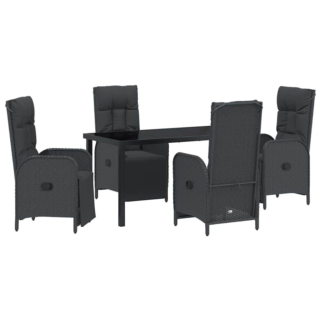 Garden Dining Set with Cushion 5 pcs Black Poly Rattan