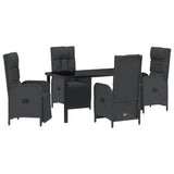 Garden Dining Set with Cushion 5 pcs Black Poly Rattan - Front View