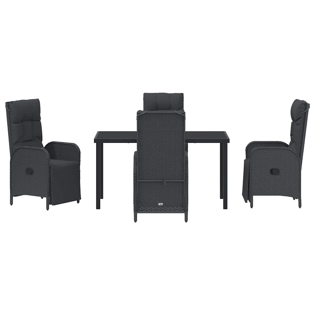 Garden Dining Set with Cushion 5 pcs Black Poly Rattan