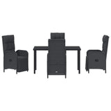 Garden Dining Set with Cushion 5 pcs Black Poly Rattan