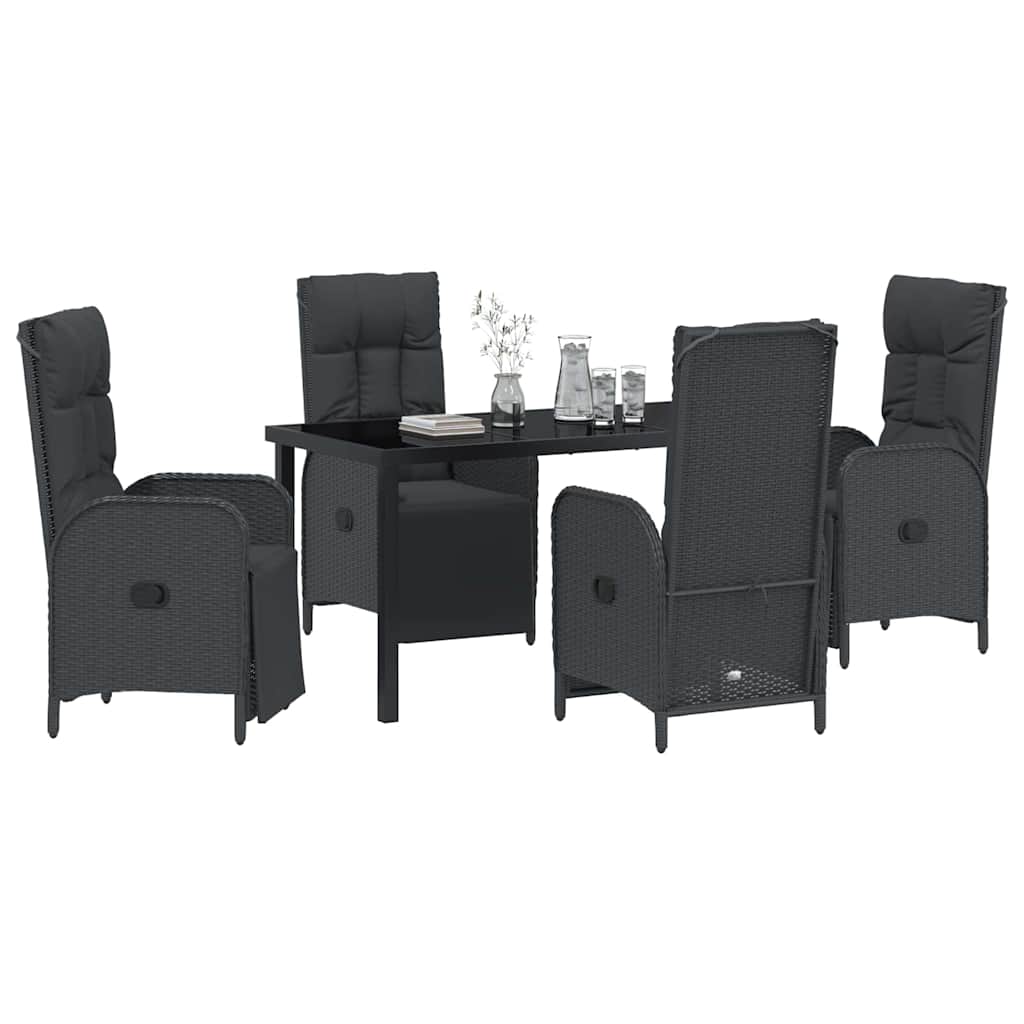 Garden Dining Set with Cushion 5 pcs Black Poly Rattan