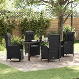 Garden Dining Set with Cushion 5 pcs Black Poly Rattan