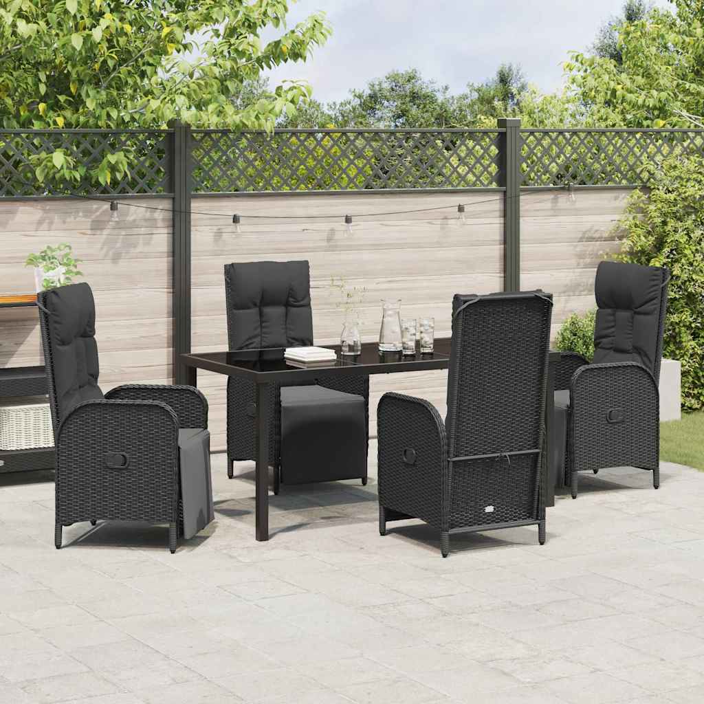 Garden Dining Set with Cushion 5 pcs Black Poly Rattan