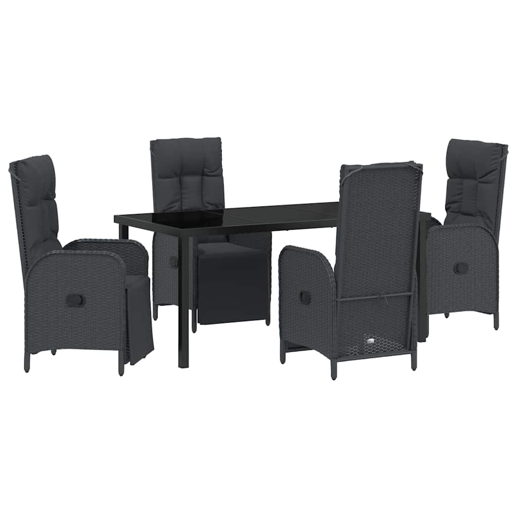 Garden Dining Set with Cushion 5 pcs Black Poly Rattan