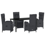 Garden Dining Set with Cushion 5 pcs Black Poly Rattan - Front View