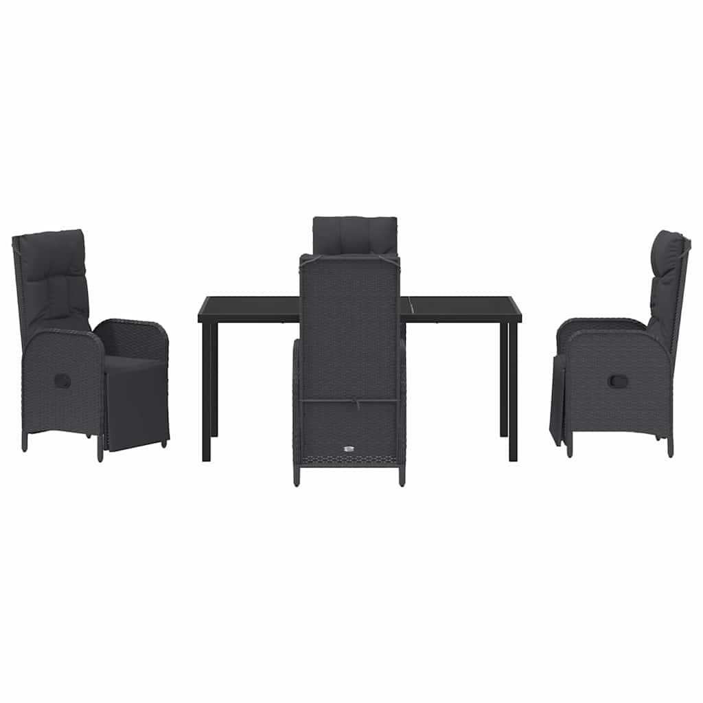 Garden Dining Set with Cushion 5 pcs Black Poly Rattan