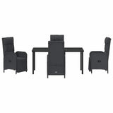 Garden Dining Set with Cushion 5 pcs Black Poly Rattan