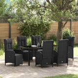 Garden Dining Set with Cushion 7 pcs Black Poly Rattan