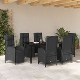 Garden Dining Set with Cushion 7 pcs Black Poly Rattan - Top-Down View